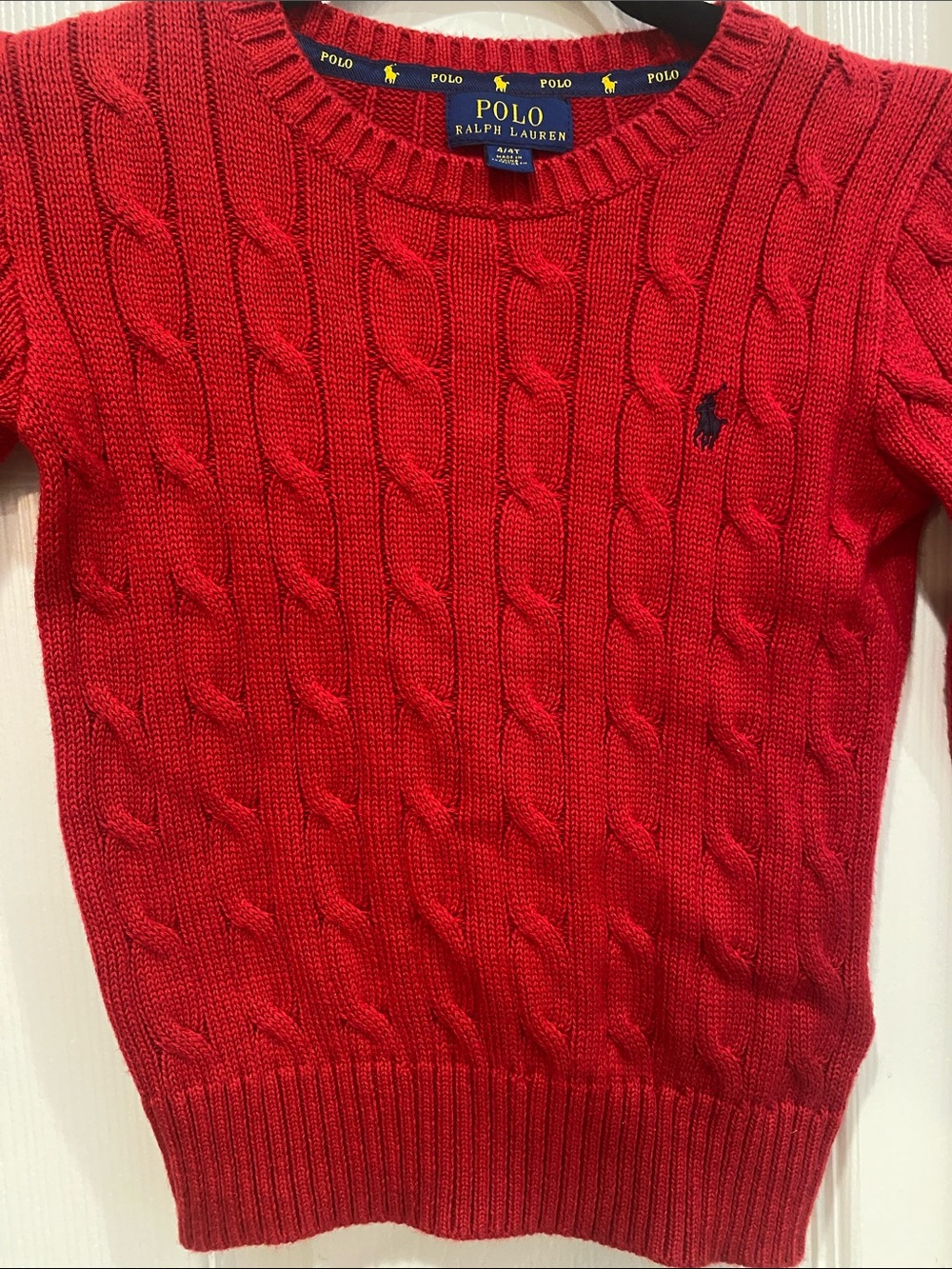 Polo by Ralph Lauren Red Cable-Knit Crewneck Sweater size 4-4T